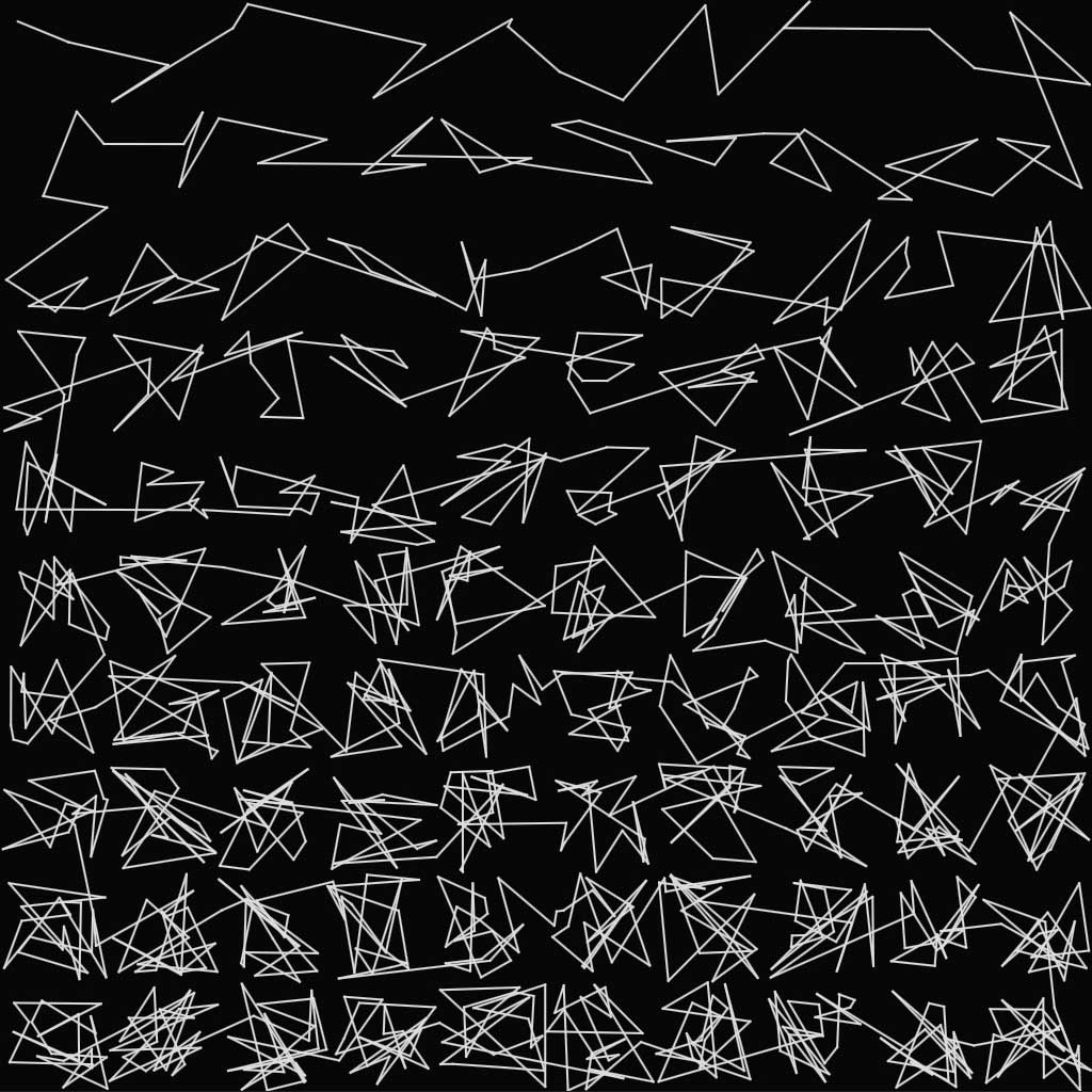 Linear gradient formed by a grid of white scribbles of different densities on black background