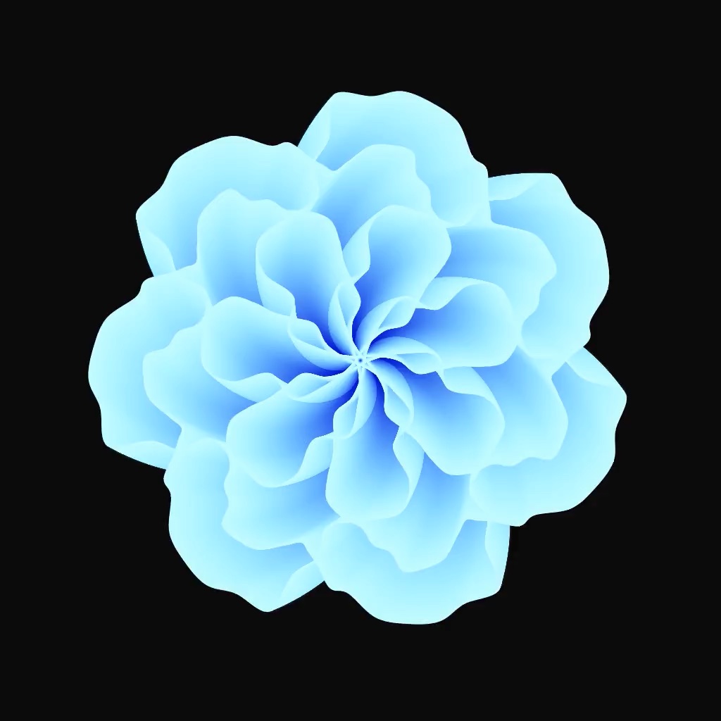 A flower-like visual with interwined 7 light blue petals