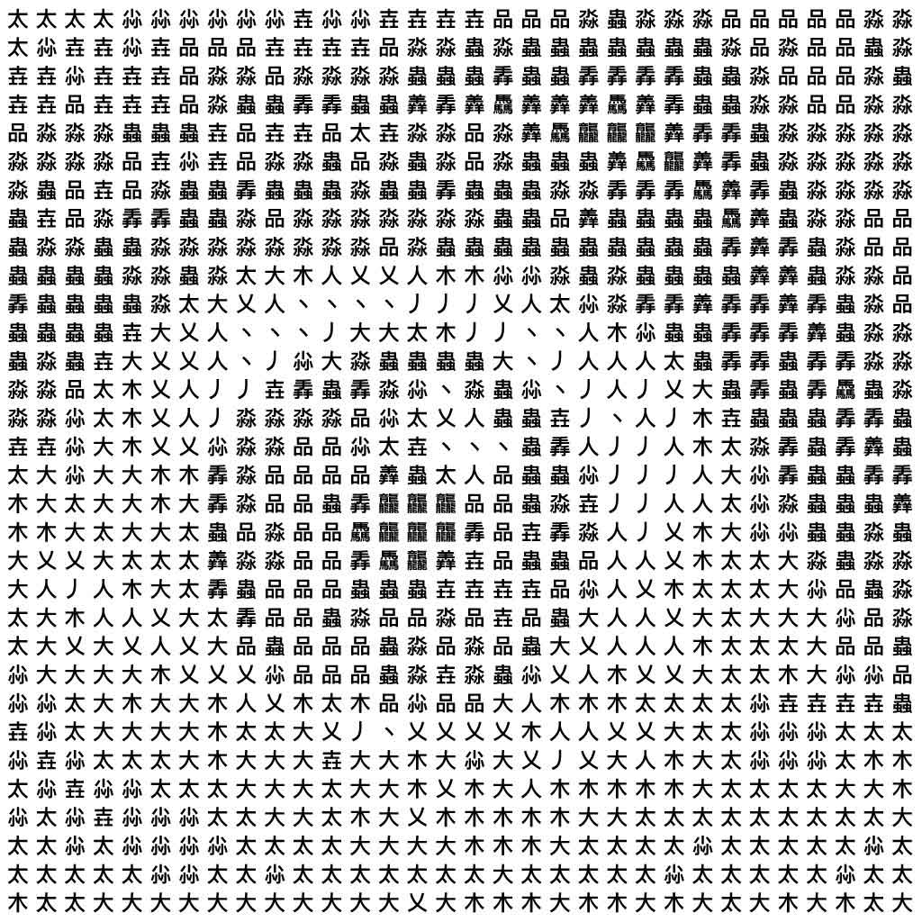 A digital image of Clay Shirky’s Eye formed by a grid Chinese characters